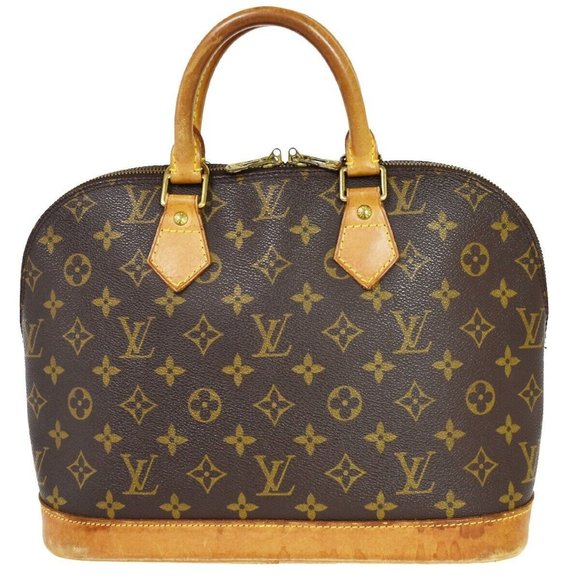 Authentic LOUIS VUITTON LV Logo Alma Hand Bag Monogram Leather Brown France - Picture 1 of 16
